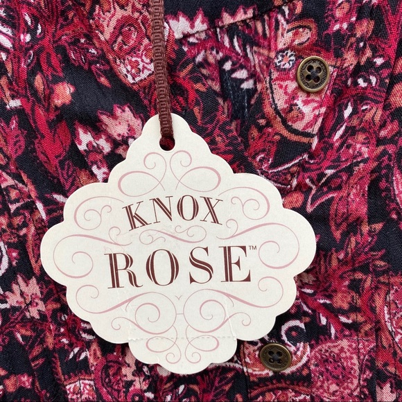 Knox Rose Maroon and Black Button Patterned Top - Picture 3 of 5